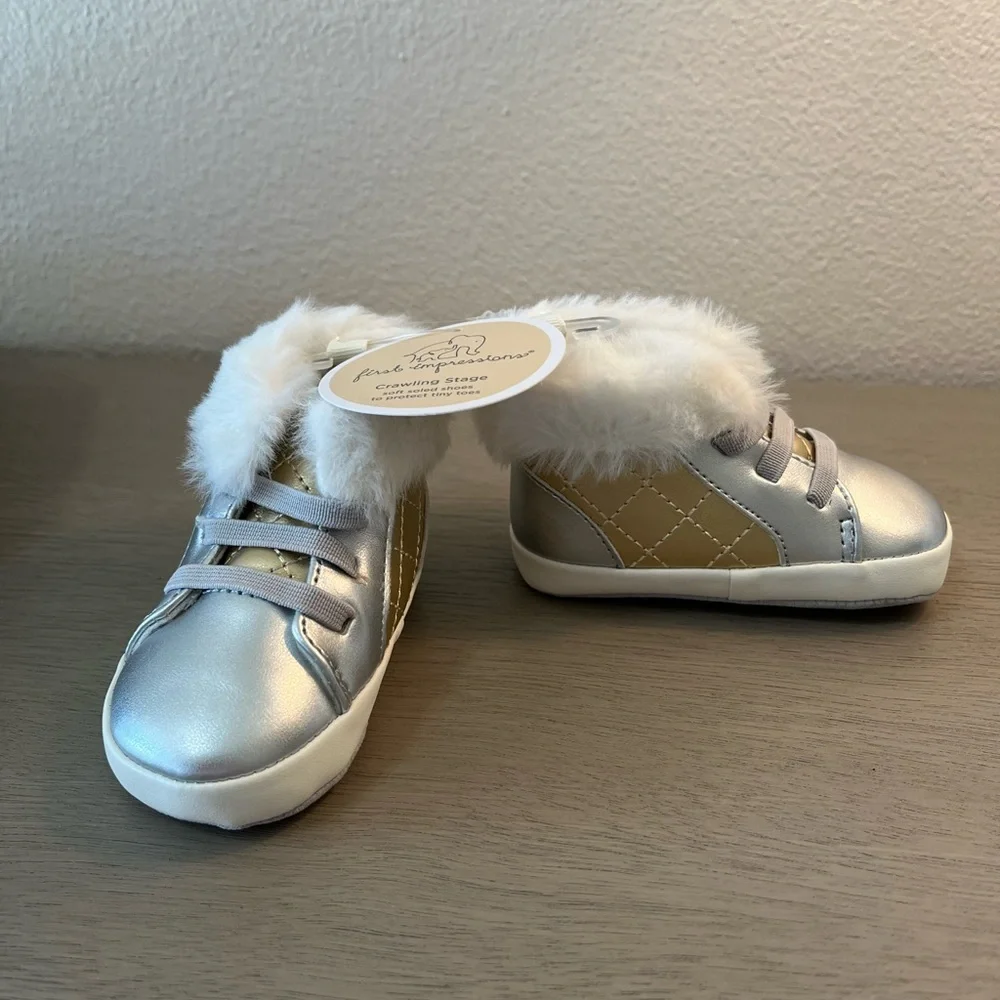 Baby Girls Faux Fur Metallic Booties